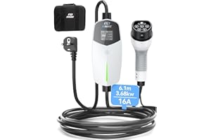 EVDANCE Type 2 Charging Cable Schuko for Electric Car 3.68 kW [1-Phase, 6.1 m, 6-16 A] Charging Cable Electric Car Type 2 Schuko for Electric Car and Hybrid (PHEV/EV) - White