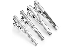 Wynameleri Multi-Pcs Tieclips Set for Men Tie Bar Clip Set for Regular Ties Necktie Wedding Business Clips with Box, Father's Day pre-sent, Silver Tie Bar & Gold Tie Clip for Men