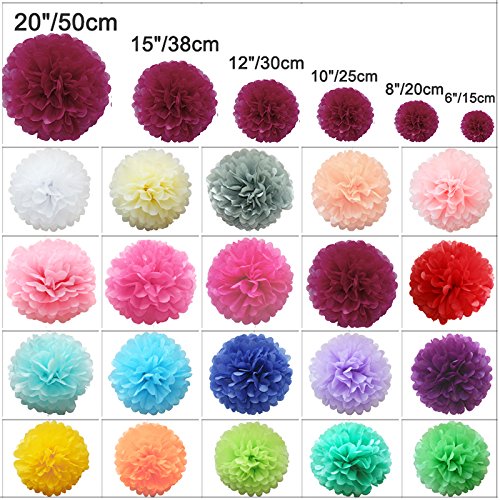 TtS 10er 30cm Seidenpapier Pompons Papier Blumen Ball Hochzeit Party Geburtstag Dekoration (Burgundy)