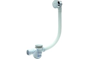 Wirquin 30718683 Ensemble complet vidage de baignoire L700 mm avec siphon Ø40, clapet recouvrant et cache trop plein, blanc et chromé