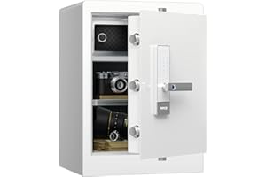 RPNB Deluxe Home Safe and Lock Box,Smart Touch Screen Biometric Fingerprint Security Safe Box with Voice Prompt,One-Touch Unlock,Dual Warning,Suitable for Home Office Hotel,80L,White