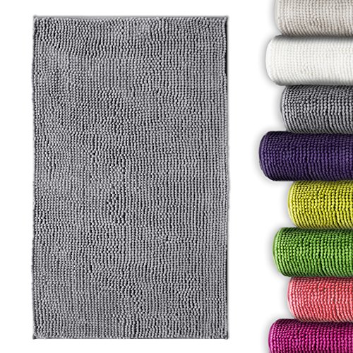 Chenille Badematte Coral | moderner Microfaser Badvorleger in Trendfarben | ÖKO TEX Standard 100 | Komfortgröße 50x80 cm für Badezimmer | Anthrazit / Grau