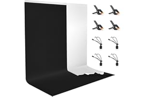 Noir/Blanc Toile de Fond 2 x 3 M avec 8 Clips Anti-Plis, Vevelux 100% Polyester Pliable Lavable Durable 2 en 1 Fond de Photographie pour Vidéo, Camera, Photo, Gaming,Streaming, Zoom, Youtube