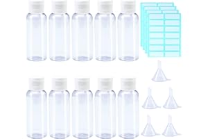 ANECO 10 Pieces 50ml Transparent Containers Travel Bottles Flip Cap Empty Bottles with 5pcs Funnels and 4 Sheets Free Labels
