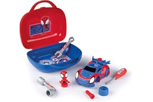 Smoby - Spidey - Box - Mallette Outils Miles Morales - Tournevis, Clé Plate, Clé à Pipe, Vis, Roues - Facilement Transportable - A Partir de 3 Ans - Fabrication Française