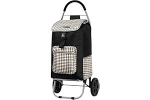 ROCKLANDS LONDON Rocklands Big Wheels Strong Shopping Trolley Shopping Cart Durable Grocery Bag 60 Litres -ST20 (Check-Black)