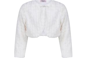 Aelstores Boléro rembourré en fausse fourrure pour fille Manches longues à - Fermoir strass 3-14 ans