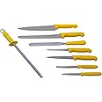 THE SMITHFIELD 8-Piece Professional Chef Knife Set with Canvas Roll-Up Wallet – Stainless Steel Blades, Durable Polypropylene Handles – Perfect for Culinary Students, Beginner Chefs – Yellow Handle