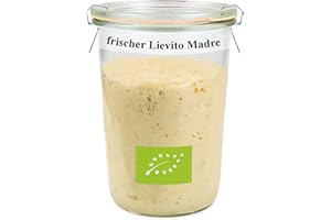 ‎BÄCKEREI SPIEGELHAUER Bäckerei Spiegelhauer Bio Lievito Madre 200 g frischer Bio Weizen-Sauerteig I Backen ohne Hefe I Anstellgut triebstark für Brot, Brötchen, Pizza, Ciabatta I mit Sauerteig-Glas