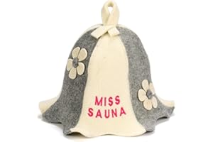 Natural Textile Saunahut 'Miss Sauna Flowers' White/Grey - 100% organische Wollfilzmützen - Schützen Sie Ihren Kopf vor Hitze - Englische Sauna E-Book Handbuch inklusiv - mit Stickerei
