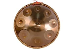 DOZPAL Handpan Drum Gold Steel Tongue Drum con protección de Borde de ratán para Familiares y Amigos, 22 Pulgadas Handpan Instrument Hand Drum,9notes