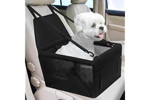LIFE HACKS® Dog Car Seat – Foldable & Waterproof Booster Seat with Breathable Oxford Fabric for Small to Medium Dogs, Puppies, and Pets (up to 10 kg) (Black)