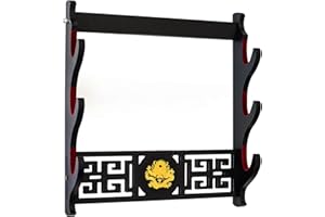 FOXSMZZ Schwerthalter Katana Wandhalterung Samurai Schwert Rahmen Display Frame Red Samt China Drache Stil (3-Schicht)