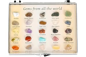 Bailinks Complete Crystal and Stone Collection Kit, Educational Geology Set with Unique Specimens, Raw and Polished Gemstones for Beginners, Great Gift for Home Decor and Healing Purposes (25 PCS)