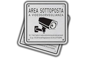 Felexdo 2 Cartelli Area Videosorvegliata in Alluminio con Avviso GDPR, 10x10cm Cartello Videosorveglianza con Adesivo Cartelli videosorveglianza per negozio e proprietà privata lunga durata nel tempo