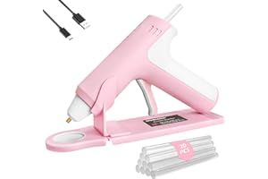 DOMINOX Cordless Hot Glue Gun with 20 Glue Sticks, 25s Fast Preheating, 2000mAh Type-C Rechargeable, Smart-Power-Off, for Art, Craft, DIY, Home Repairs, Pink
