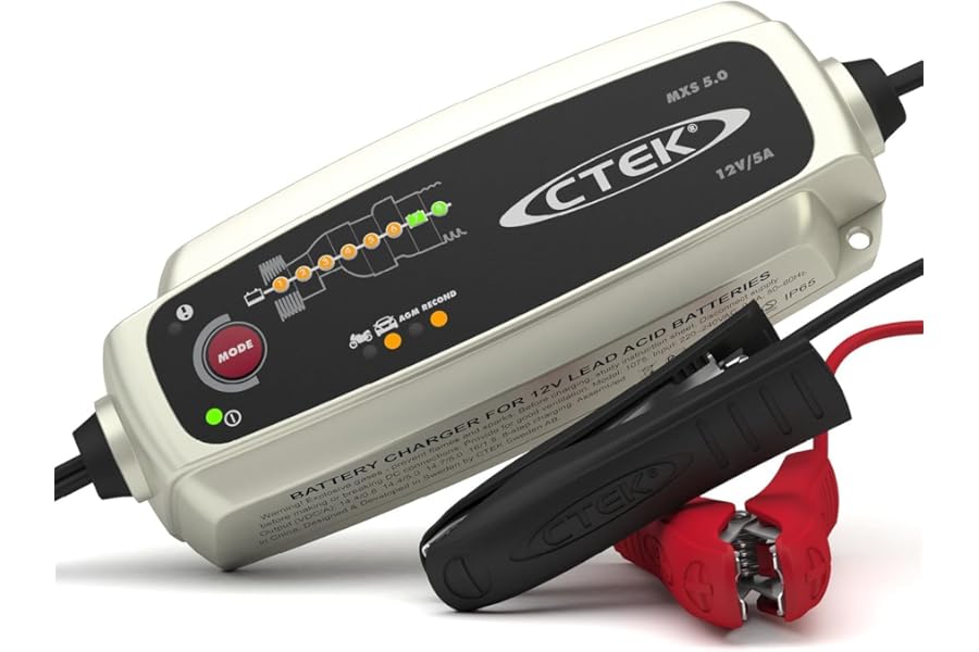 CTEK MXS 5.0 Battery Charger with Automatic Temperature Compensation, Black