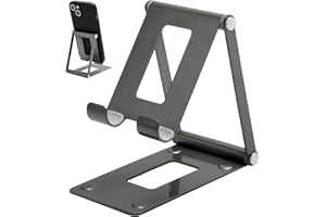 NOVSTUF Foldable Phone Stand, Adjustable Durable Tablet Holder Multi-Angle Portable Phone Stand Holder Universal Aluminum Desktop Stand Dock for iPhone iPad Galaxy Samsung Tablets Up to 9.7 In (Dark Gray)