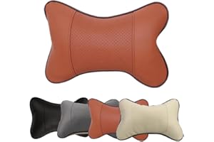 2 Piezas Almohadas de Cuello, Jayboson Cuero PU Suave Transpirable Almohada de Viaje Asiento de Coche Cojín para el Reposacabezas (Marrón)
