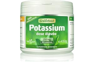 Greenfood Potassium, 250 mg, 360 comprimés – fonctionnement normal du système nerveux, fonction musculaire normale, maintien de la pression artérielle normale. Sans additifs artificiels. Vegan.