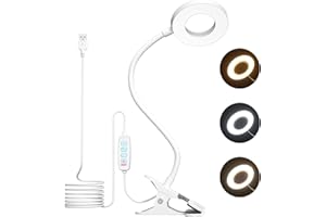Bonlux LED Clip Light USB Bedside Clamp Lamp Flexible Dimmable, Clip on Reading Light, 10 Brightness Levels +3 Color Temperatures, Eye-Care Desk Lamp for Reading in Bed for Children & Adults (White)