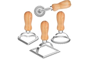 WSTELHH Ravioli Stamp Set, Ravioli Maker Cutter Stamp, Ravioli Stamp Maker Cutter with Roller Wheel Set, Pasta Press Round & Square & Heart Shape Ravioli Mold, 3 Set and Cutter（4pc）