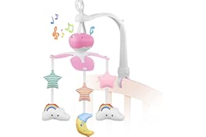 Culla Mobile Musicale per Bambini, MOOKLIN ROAM Giostrina Culla Neonato, Sonaglio Rotante a 360° Campana da Comodino con Musica - Arcobaleno, Luna, Stelle per 0-5 Mesi Bambino