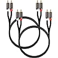FosPower (2 Pack 2 RCA M,M Stereo Audio Cable [24K Gold Plated | Copper Core] 2RCA Male to 2RCA Male [Left,Right] Premium Sound Quality Plug 3FT