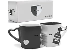 MIAMIO - Kaffeetassen/Küssende Tassen Set Geschenke für Frauen/Geschenke für Männer/Freund/Freundin Hochzeitsgeschenke für brautpaar/Weihnachten aus Keramik (Grau)