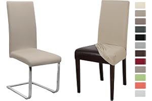 ‎BEAUTEX BEAUTEX 2er Set Jersey Stuhlhusse (Farbe wählbar), elastische Uni Stretch-Husse aus Baumwolle Bi-Elastisch (Beige)