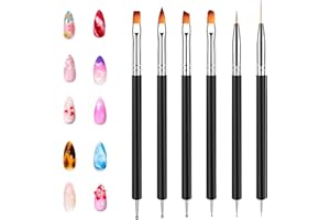 GICCTYBLE Set di Pennelli per Nail Art – 6 Pennelli a Doppia Estremità (12 Funzioni) per Linee, Dettagli, Fiori, Punti, e Altri Motivi – Set Professionale per Nail Art, Gel e Decorazioni per Unghie
