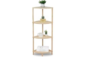TOONGEEN Corner Shelf Unit Natural Wooden, 4 Tier Small Corner Standing Storage Shelving Rack Unit for Living Room, Hallway, Kitchen & Bathroom, 31.5x31.5x104.5cm