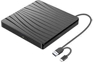 ZZOSRDR External CD DVD Drive, Type-C & USB 3.0 Portable Optical DVD Drive, CD DVD Player RW Writer Burner Reader for Laptop, Desktop, PC, Mac, IOS, Windows 11/10 / 8/7 / XP/Linux/Vista