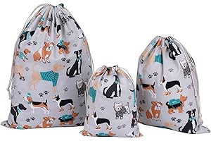ABARÍA abaria 3 pz Sacchetto Coulisse Cotone, piccolo Organizer Borsa per Giocattoli, Valigia Bambini, Abbigliamento per neonati, Cane grigio