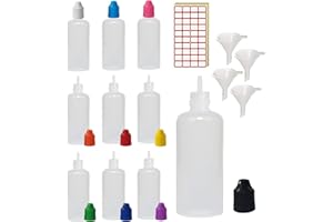XIAONAN 50 Pack x 10ml LDPE Plastic Liquid Water Squeezable Eye Dropper Empty Bottles (Bottles + Mixed Colour Caps + Tips + Funnel + Label)