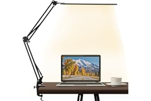 BRIGHTOWER Schreibtischlampe LED, Dimmbar Klemmbar Architektenlampe mit Schwenkarm, Memory-Funktion & USB-Anschluss Büro Tischlampe, 3 Farbtemperaturen und 10 Helligkeitsstufen für Lesen, Arbeiten, Lernen,12W