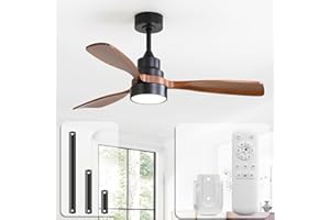 Sofucor Ventilateur Plafond avec Lumiere et Telecommande, 122 cm Bois Ventilateur Plafond LED Lampe, Silencieux DC Réversibles, Minuterie, 6 Vitesses, pour Salons