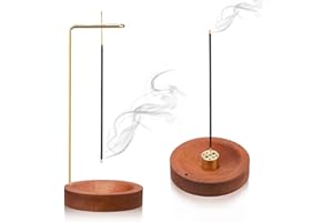 NAFAFOSA Räucherstäbchenhalter, 2-in-1 Handgefertigte Holz Rund Basis Räucherstäbchen Halterung Modernes Design mit Kegel Spule, 9 Loch Incense Holder Räuchergefäß für Home Office Decor, Yoga, Meditation
