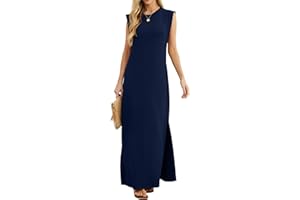 GRECERELLE Womens Summer Maxi Dress Casual Shirt Dresses Elegant Styles Basic Sleeveless Maxi Dresses for Women UK with Split and Pockets