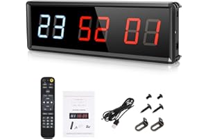 PELLOR Timer Sport Minuteur Fitness Mural avec Télécommande pour Boxe Horloge Tabata EMOM MMA Gym Outdoor Extérieur Intérieur (Bleu/Rouge, 30.7x8.5cm)