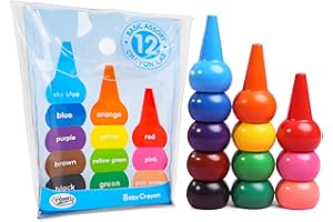 MOONSING Crayons de Bébé, 12 Couleurs Crayons à Doigts pour Enfants, Peinture à Colorier Faciles à Tenir, Lavables et Sûreté, Jouets Empilables Créatif Cadeau pour Pâques, Tout-Petits, Garçons et Filles
