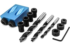 QWORK Plantillas de orificio de bolsillo, taladro de guía de carpintería de 15 grados, con guía de perforación de 6/8/10 mm