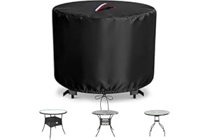 Flymer Garden Table Cover Round, 82 x 71 cm 500D Heavy Duty Outdoor Coffee Table Cover with Handle, Patio Bistro Set Covers Waterproof for Bar Tables, Dining Tables, Black