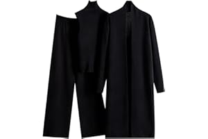 GENERIC Women's 3 Piece Knit Lounge Set, Long Sleeve Cardigan Sleeveless Turtleneck Tank Top and Wide Leg Pants Matching