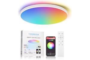 CHENBEN RGB LED Ceiling Light,24W 12-inch Round Bedroom Bedroom Ceiling Light with Remote Control,IP44 Waterproof Bathroom Lights Dimmable 3000-6500K Colour Changing LED Lights(Bluetooth Connection)