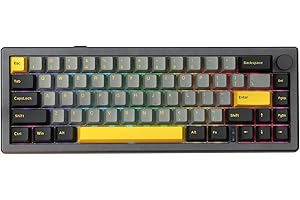 EPOMAKER EK68 65% Gasket NKRO klawiatura mechaniczna, Hot Swappable Triple Mode przewodowa klawiatura do gier z akumulatorem 3000 mAh, podświetlenie RGB do biura/domu/Win / Mac (Gateron Pro Yellow)