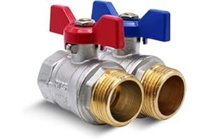 DOJA Barcelona | Vanne 1" Papillon | 2 Robinet d'Arret PN-25 | M/F + F/F | Laiton | Poignée Bleue | Vanne 26/34 pour Compresseur à Air, Tuyau Gaz, Raccord Plomberie Eau, Robinet Exterieur Jardin...