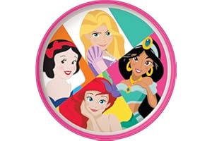 TATAWAY IN VIAGGIO SI CRESCE Disney Biały i różowy płaski talerz dla dziewczynek z tworzywa sztucznego Księżniczki Królewna Śnieżka Ariel Jasmin Roszpunka z antypoślizgową podstawą
