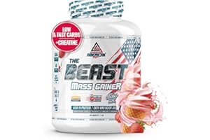 AS American Suplement | The Beast Mass Gainer Massa Muscolare | 2 kg | Contiene Creatina Monoidrato | Integratori per Aumentare de Peso | Alto contenuto di Proteine e Carboidrati (Fragola)