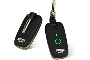 AROMA Trasmettitore e Ricevitore Wireless per Chitarra con 7 Canali Sistema Audio Ricaricabile Senza Fili per Chitarra, Basso, Strumenti Elettrici